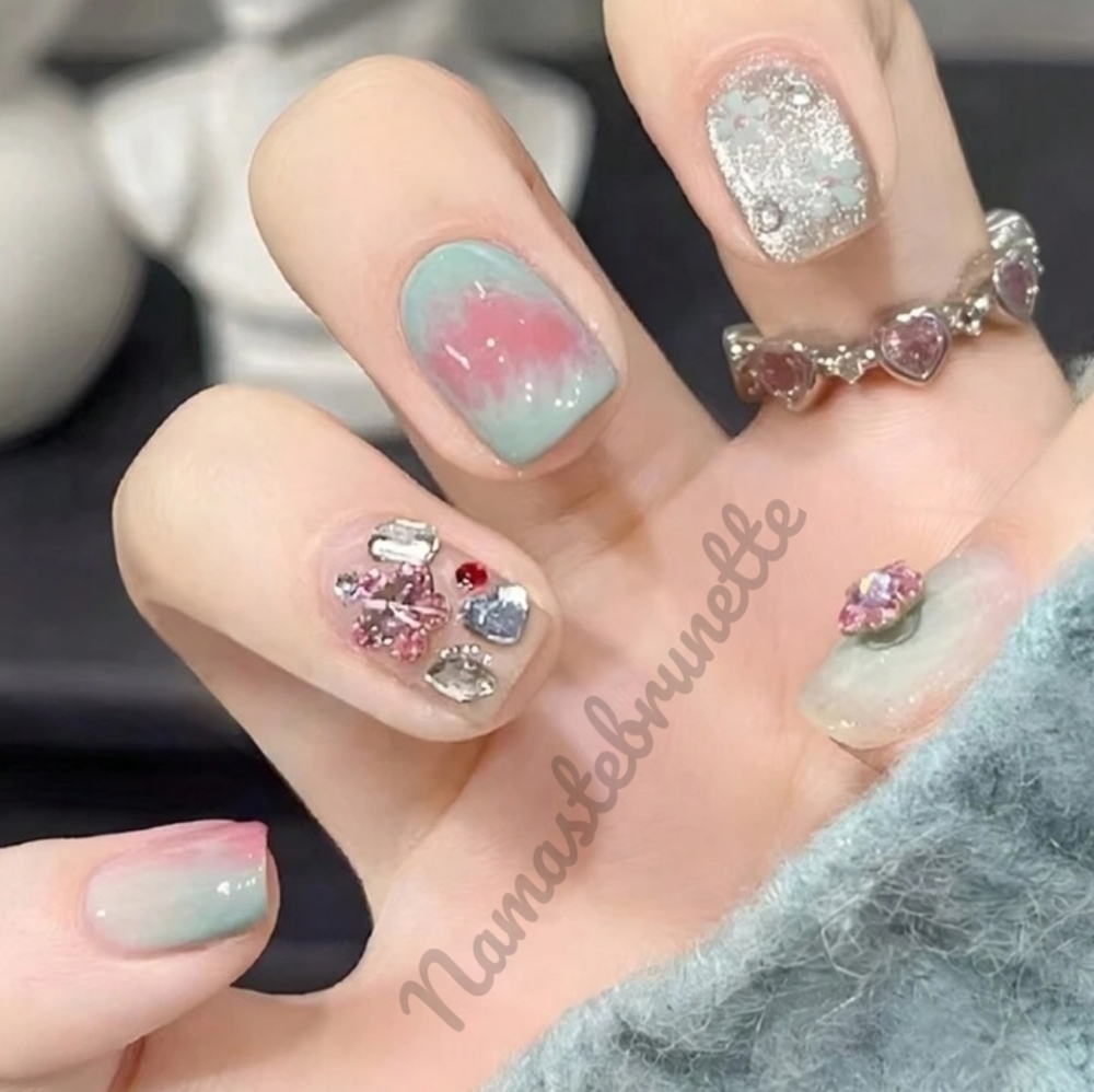 2/$16 3D Rhinestone Glitter Floral Press On Nails